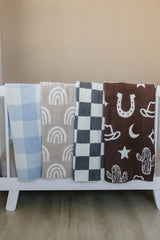 Light Blue Plaid Plush Blanket - HoneyBug 