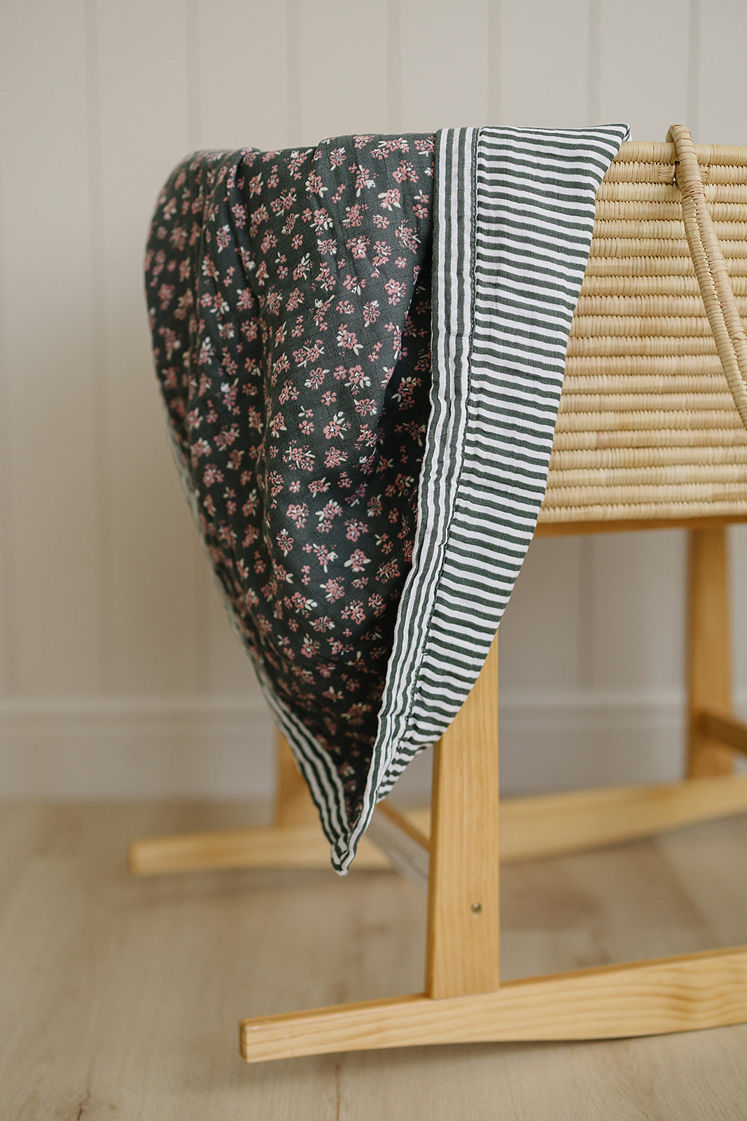 Olive Bloom + Green Stripes Muslin Quilt - HoneyBug 