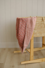 Vintage Pink Floral + Pink Stripes Muslin Quilt - HoneyBug 