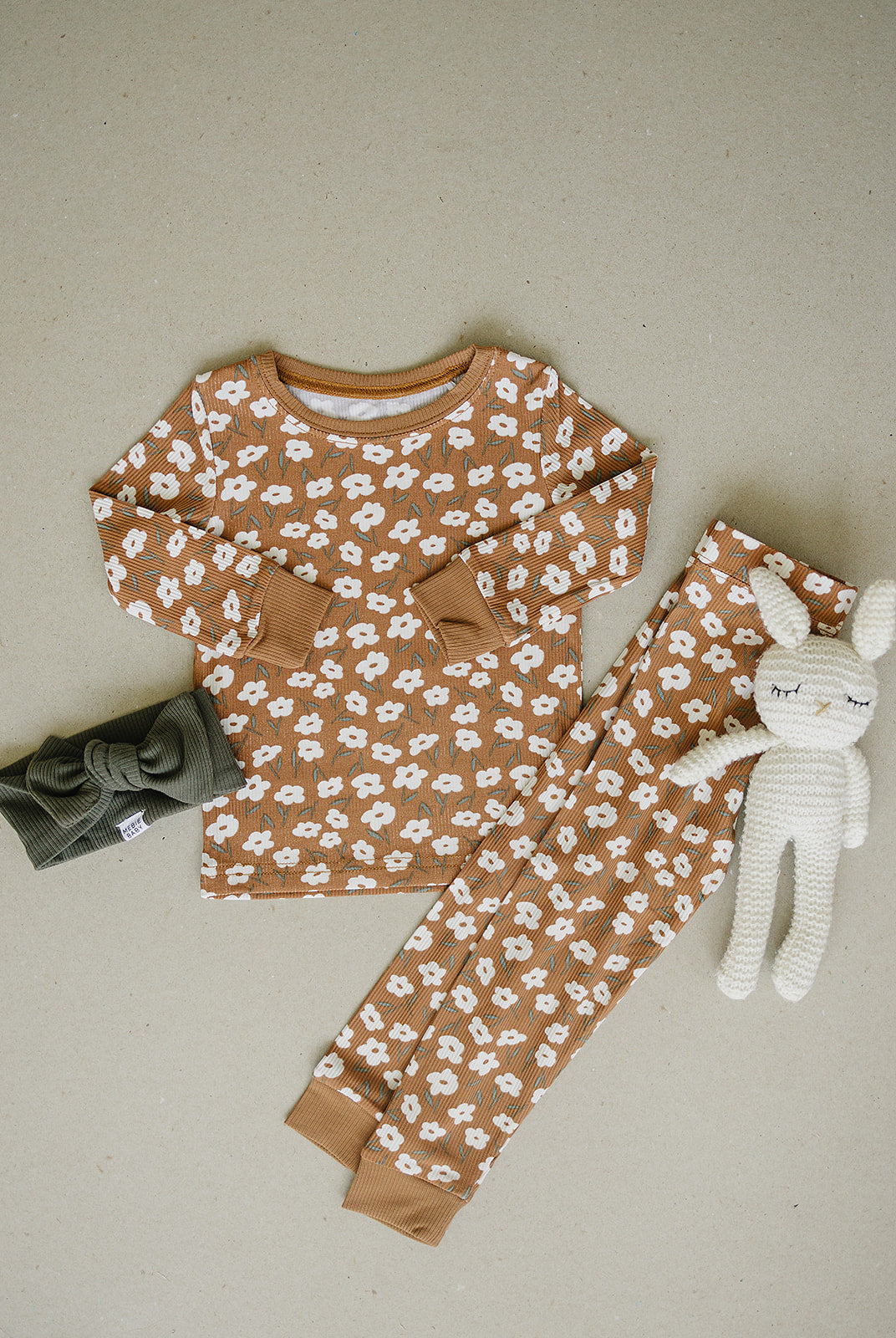 Mustard Floral Ribbed Bamboo Cozy Set - HoneyBug 