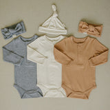 Latte Bamboo Snap Long Sleeve Ribbed Bodysuit - HoneyBug 