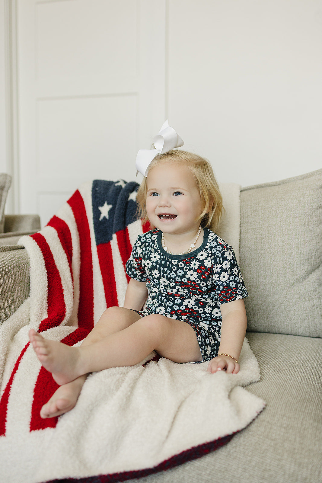 Americana Floral Ribbed Bamboo Cozy Short Set - HoneyBug 