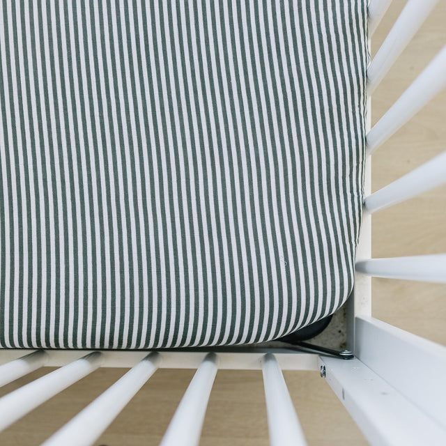 Green Stripes Muslin Crib Sheet - HoneyBug 
