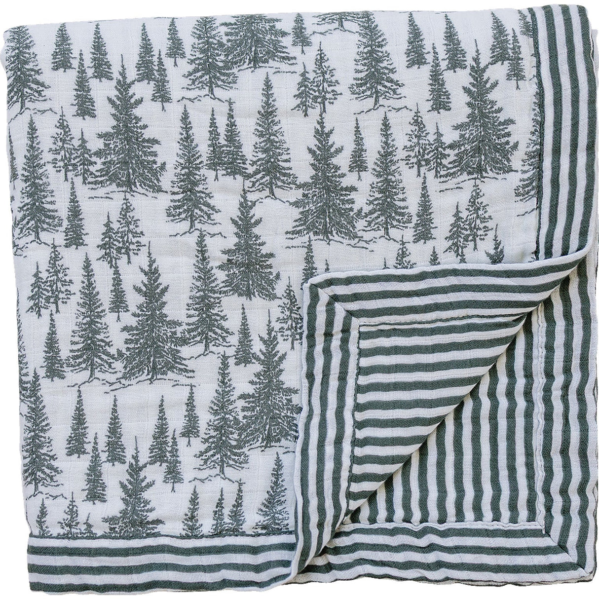 Forrest + Green Stripes Muslin Quilt - HoneyBug 