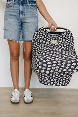 Navy Daisy Ribbed Bamboo Multi-Use Cover - HoneyBug 