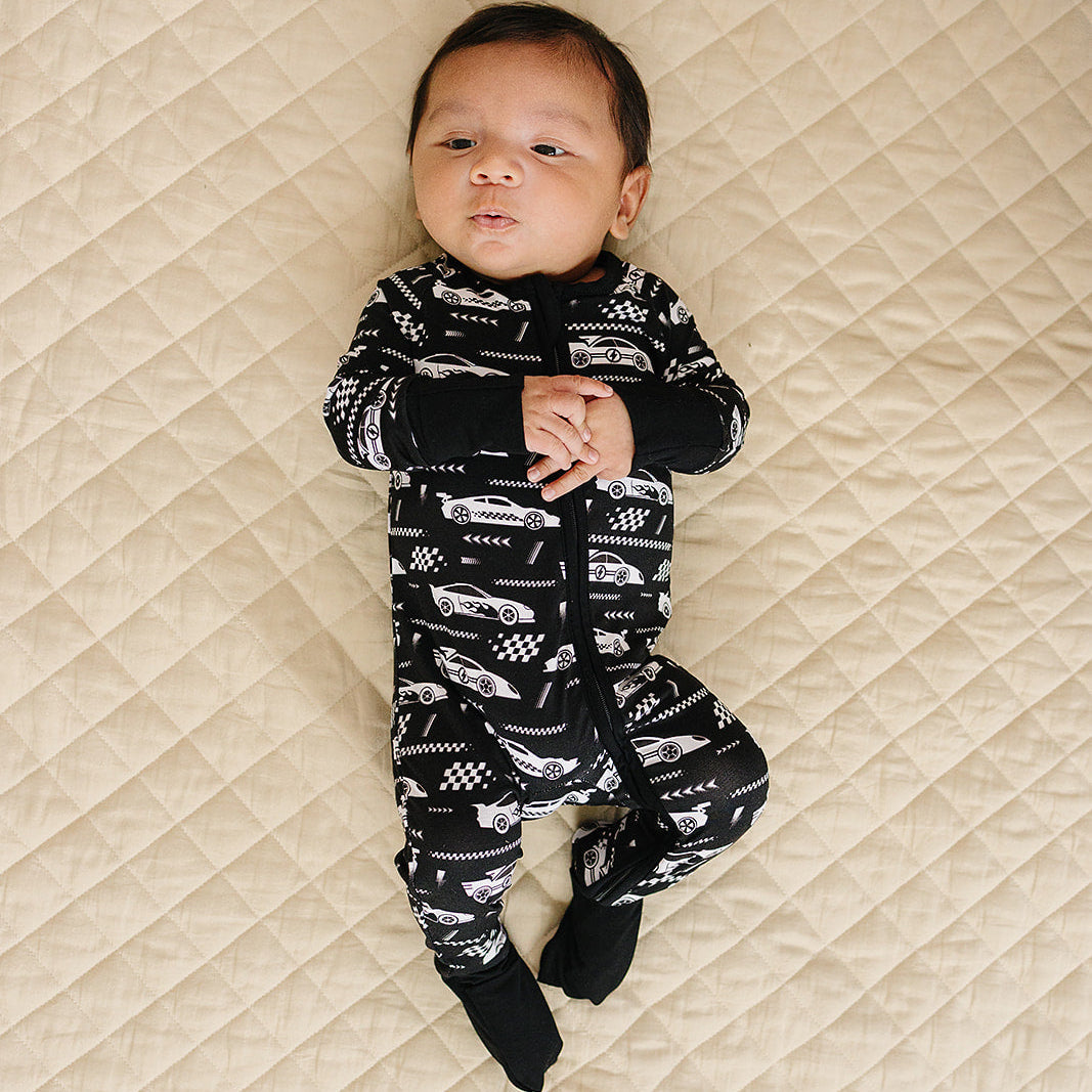 Bamboo Zip Romper | Race Cars
