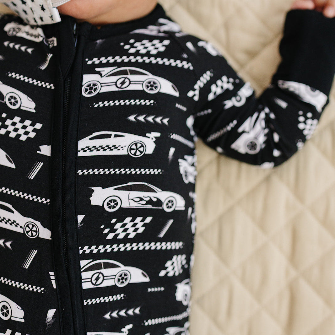 Bamboo Zip Romper | Race Cars