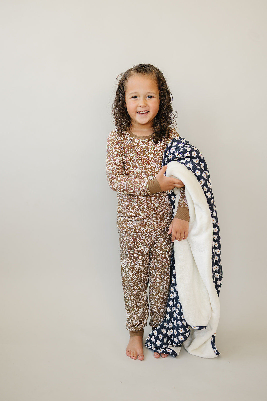 Brown Floral Ribbed Bamboo Cozy Set - HoneyBug 