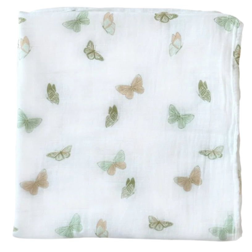 Bamboo Muslin Swaddle Blanket - Butterflies - HoneyBug 