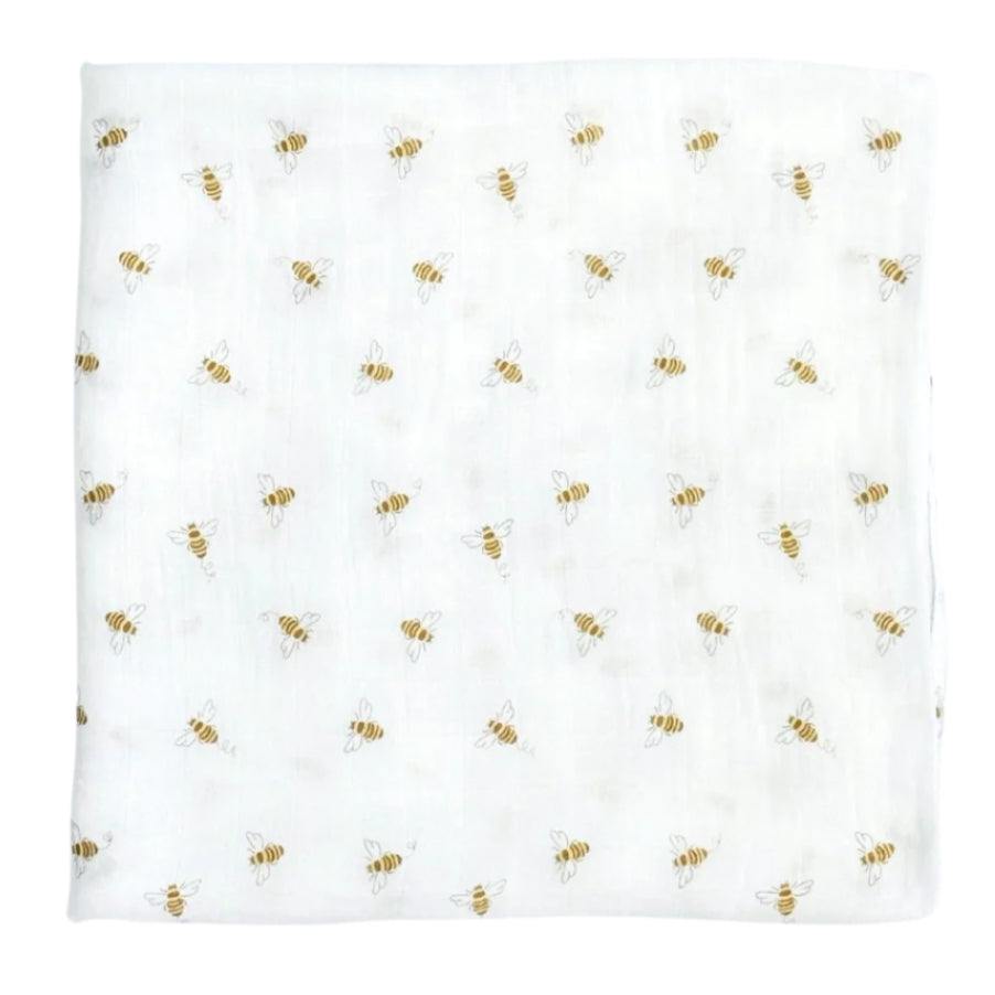 Bamboo Muslin Swaddle Blanket in Busy Bees - HoneyBug 