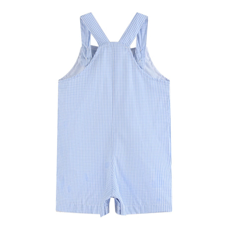 Blue Gingham Whale Overall Shortalls