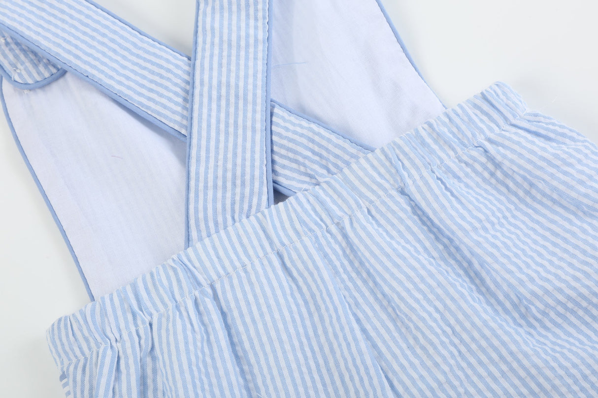 Blue Seersucker Easter Bunny Shortalls