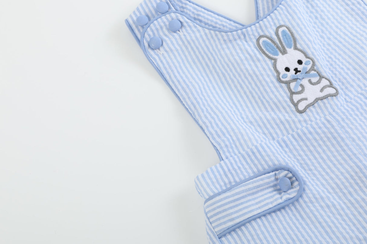 Blue Seersucker Easter Bunny Shortalls