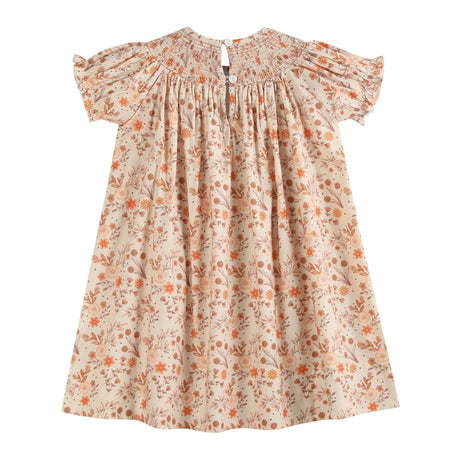 Brown Floral Smocked Bishop Dress