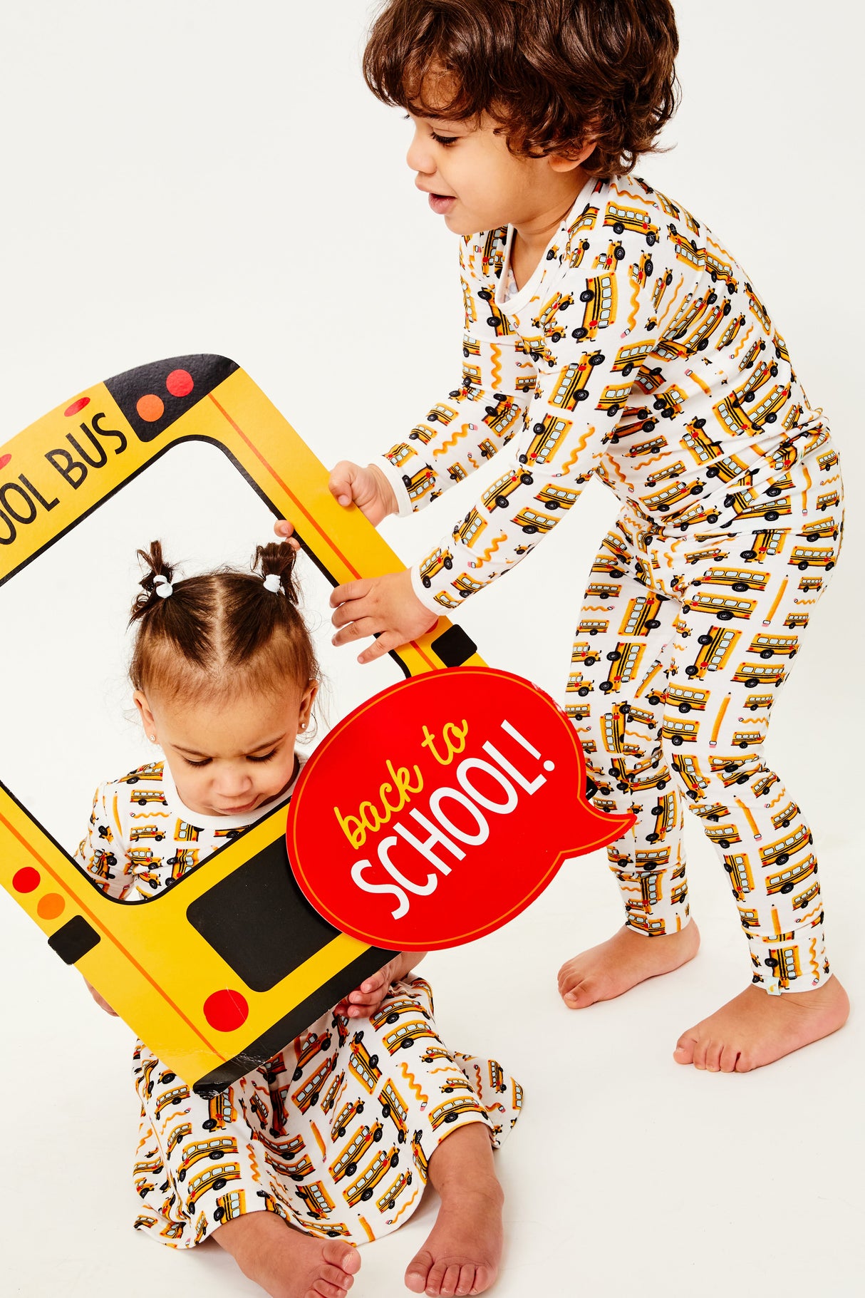 Stretchy Short Sleeve Twirl Dress - School Buses - HoneyBug 