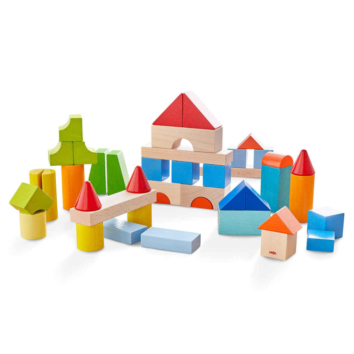 Colored Wooden Building Blocks - 46 Piece Set - HoneyBug 