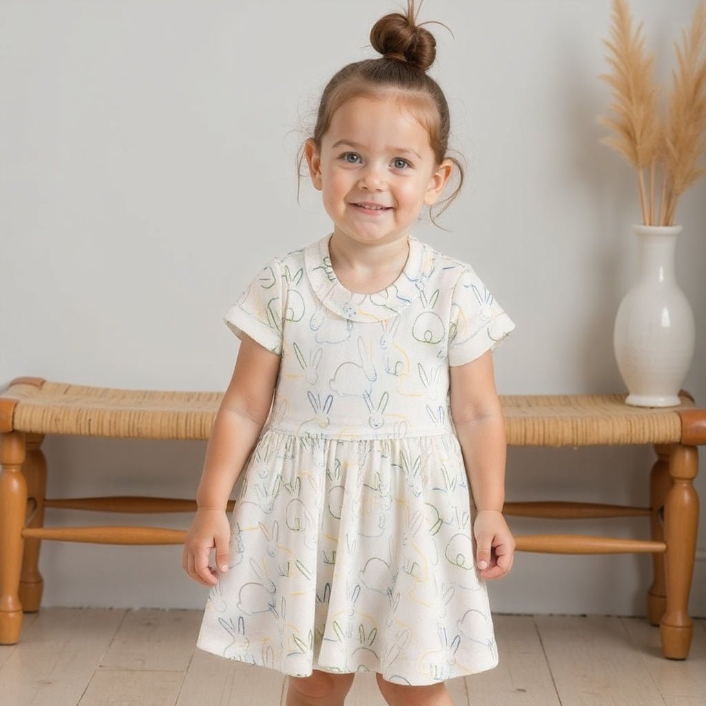short sleeve twirl dress | bunnies - HoneyBug 