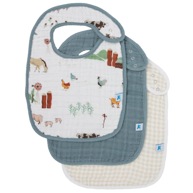 Cotton Muslin Classic Bib 3 Pack - Farmyard - HoneyBug 
