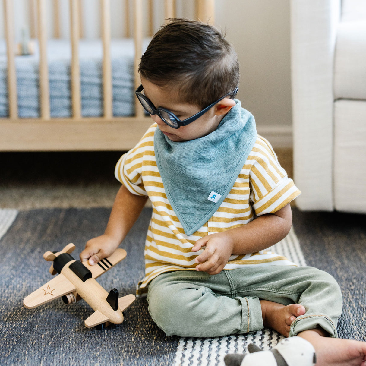 Cotton Muslin + Fleece Bandana Bib 4 Pack - Sea - HoneyBug 