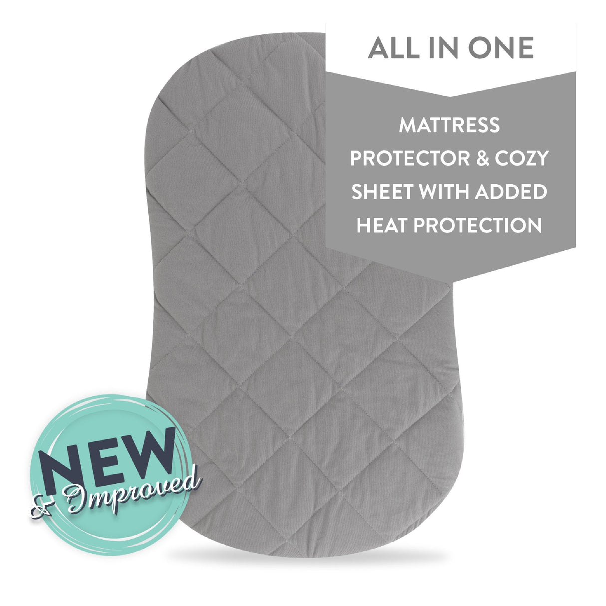 Quilted Waterproof Bassinet Sheet with Heat Protection - Grey - HoneyBug 