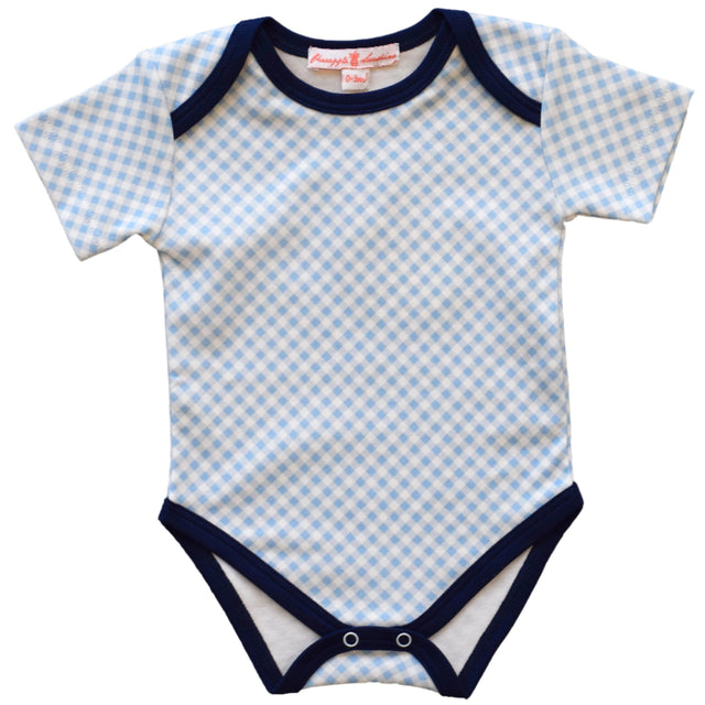 Blue Gingham Short Sleeve Onesie - HoneyBug 