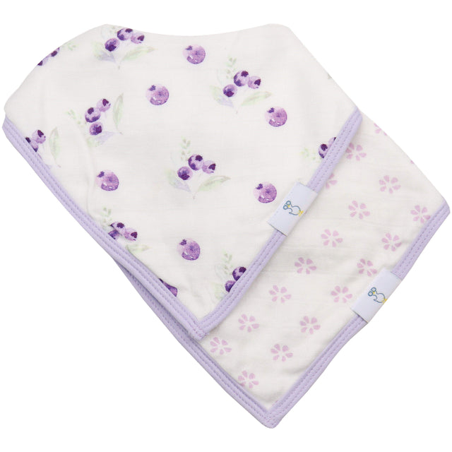 Blueberries and Flowers Lavender2 Pack Muslin & Terry Cloth Bib Set - HoneyBug 