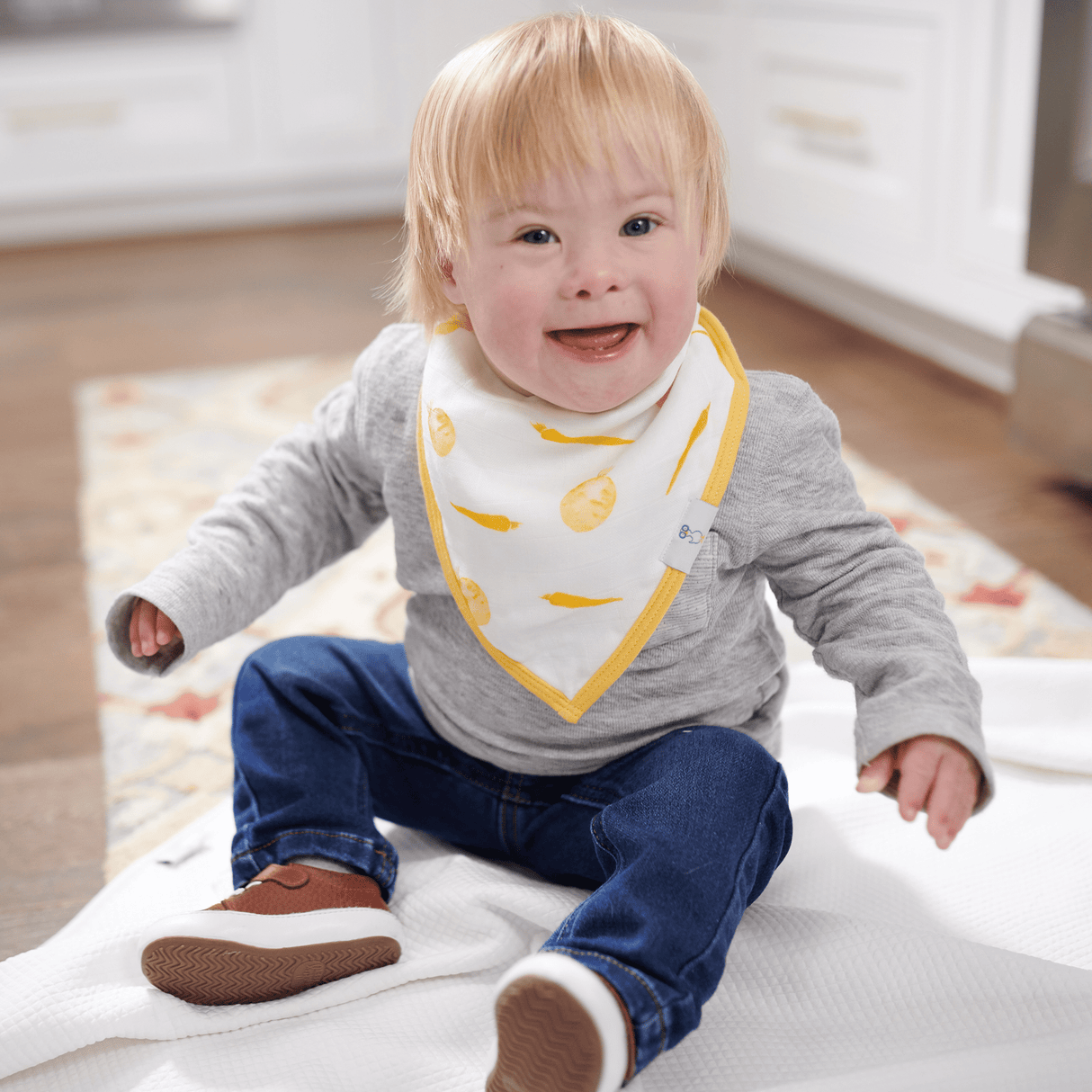 Carrots and Shapes Orange 2 Pack Muslin & Terry Cloth Bib Set - HoneyBug 