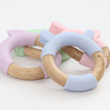 Blue Bear Circle Bear Head Teether Silicone + Wood Teether - HoneyBug 