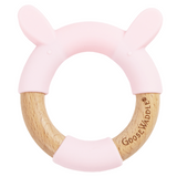 Pink Bunny Circle Bunny Head Teether Wooden + Silicone - HoneyBug 