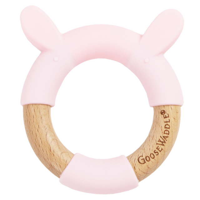 Pink Bunny Circle Bunny Head Teether Wooden + Silicone - HoneyBug 