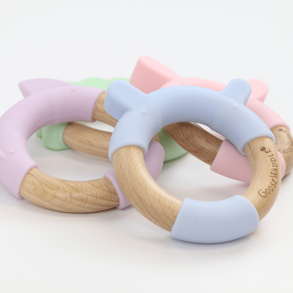 Pink Bunny Circle Bunny Head Teether Wooden + Silicone - HoneyBug 