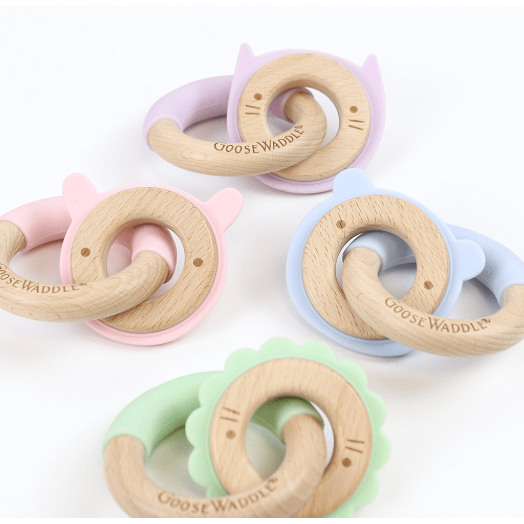Mint Lion Silicone + Wood Double Teether - HoneyBug 