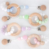 Attachable Wooden & Silicone Teether with Clasp (4 Colors) - HoneyBug 