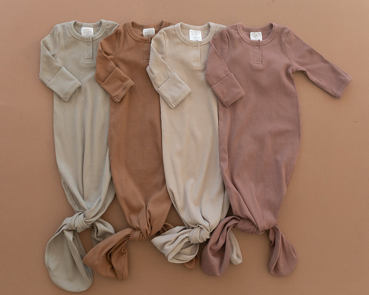 Dusty Rose Organic Cotton Ribbed Knot Gown - HoneyBug 