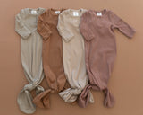 Dusty Rose Organic Cotton Ribbed Knot Gown - HoneyBug 