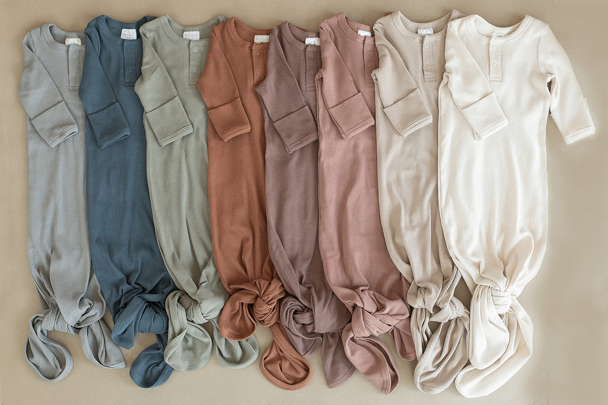 Navy Organic Cotton Ribbed Knot Gown - HoneyBug 