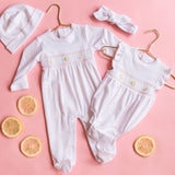Pink Lemonade Smocked Footie - HoneyBug 