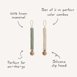 Linen Pacifier Clip 2-Pack - Blush/Cream - HoneyBug 