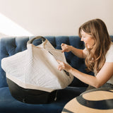 Cotton Muslin Car Seat Canopy - Tan Gingham - HoneyBug 