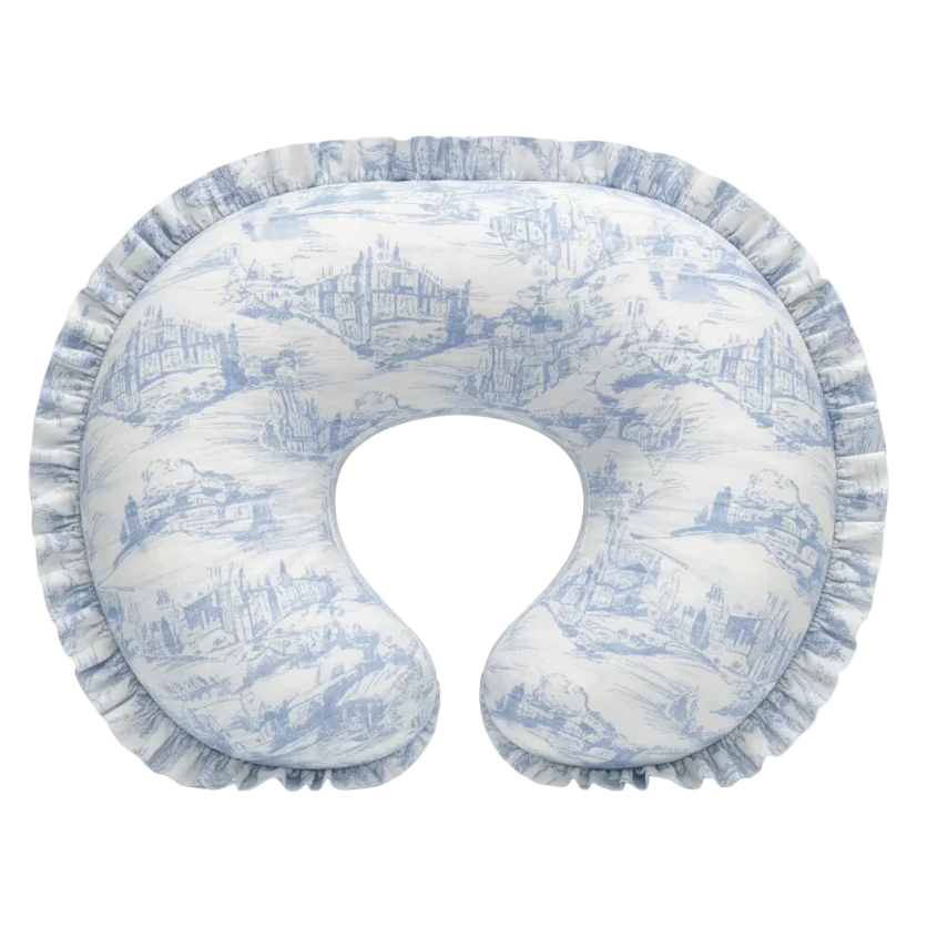Blue Toile Ruffle Nursing Pillow Cover