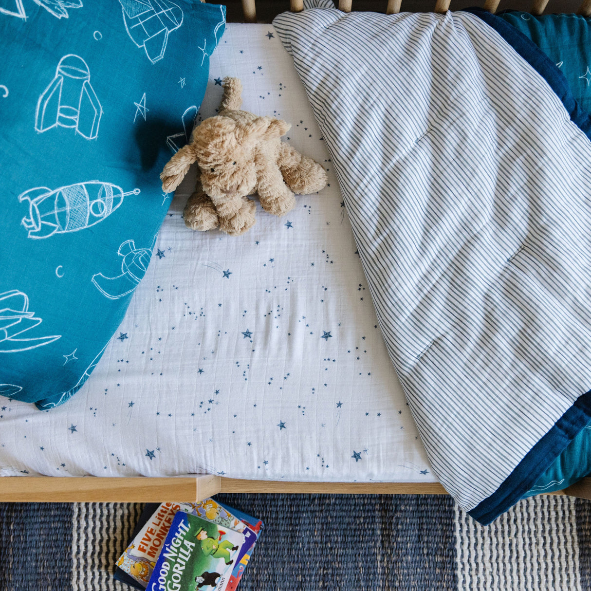 Cotton Muslin Toddler Comforter - Blast Off - HoneyBug 