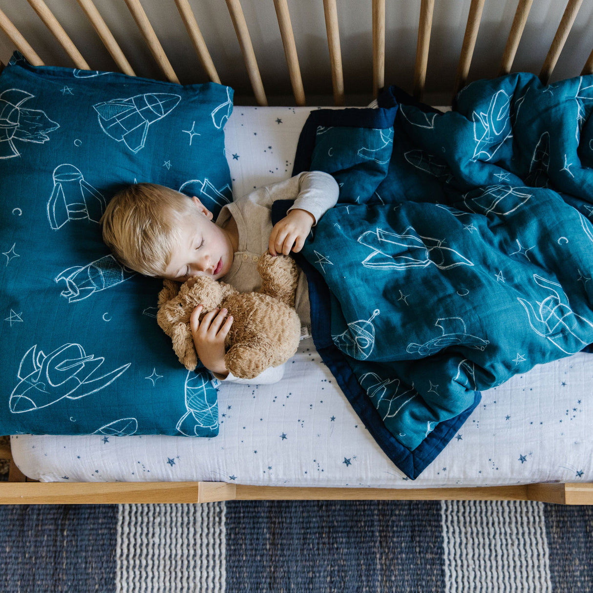 Cotton Muslin Toddler Comforter - Blast Off - HoneyBug 