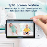 Babysense Max View: Video Baby Monitor with 1 or 2 Cameras, Non Wifi, Split Screen, Night Light & Sound Machine - HoneyBug 