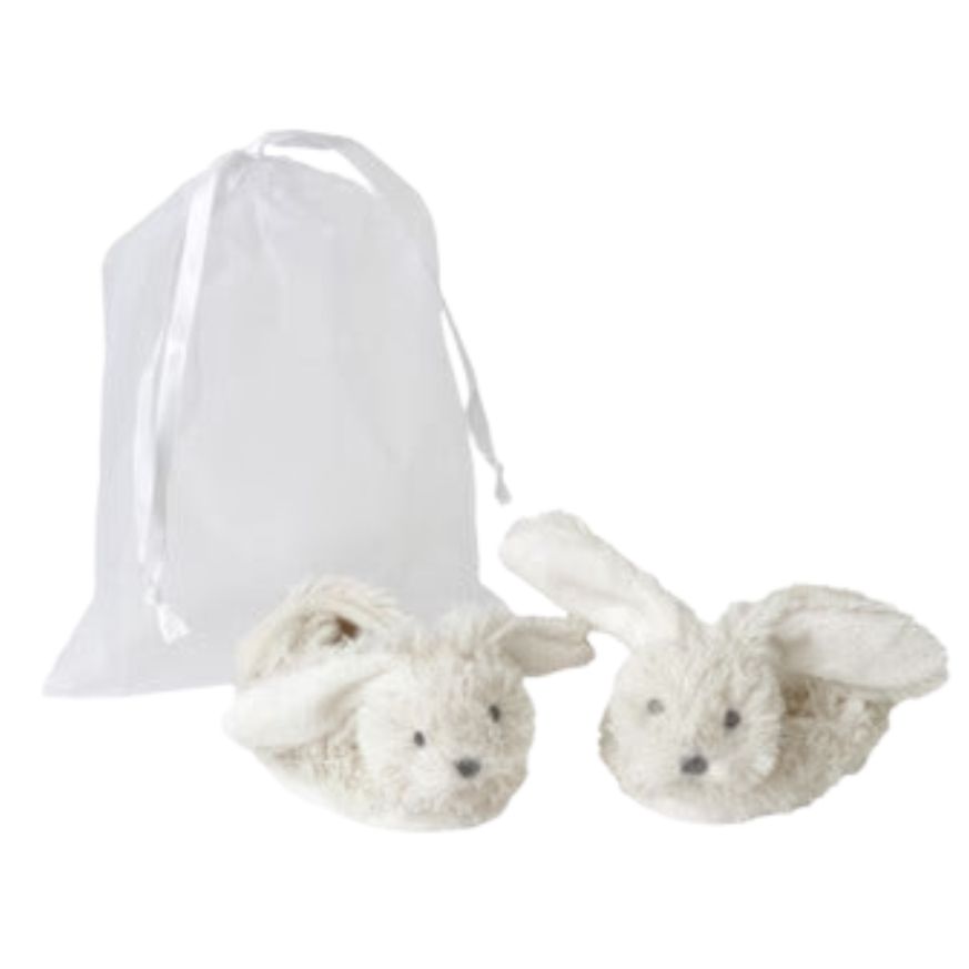 Ivory Rabbit Richie Slippers in organza bag by Happy Horse