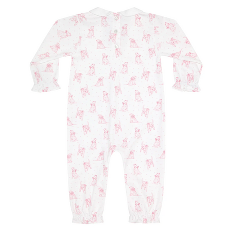 Pink Puppy Love Print Romper Long Sleeve