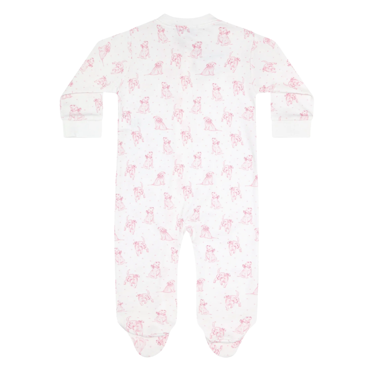 Pink Puppy Love Print Zipper Footie