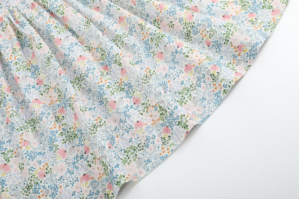 Pink Floral Print Smocked Flutter Dress