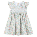 Pink Floral Print Smocked Flutter Dress