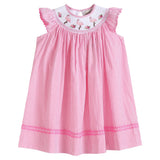 Pink Striped Flamingo Smocked Bishop Dress