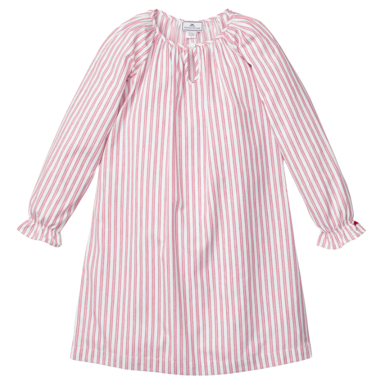Girl's Twill Delphine Nightgown in Antique Red Ticking - HoneyBug 
